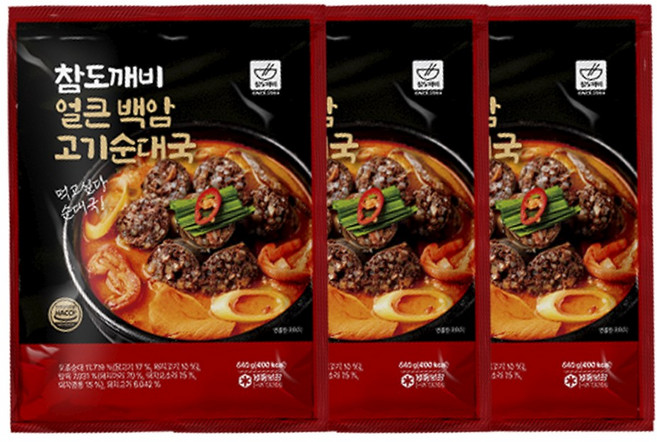 참도깨비 순살고기 듬뿍 백암 얼큰순대국 640g 국내산 토종고기순대와 국내산 탕육 가득, 3개, 600g