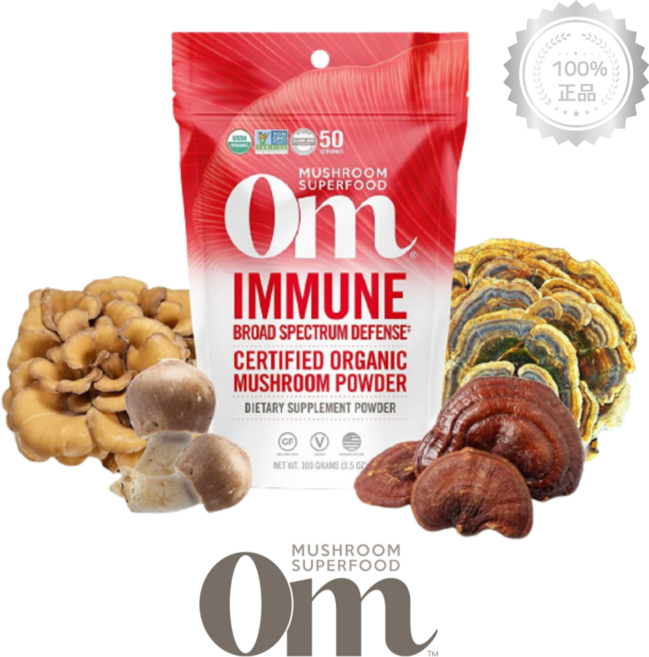 옴 머쉬룸 버섯 분말 이뮨 100mg 영지버섯 잎새버섯 아가리쿠스 함유, 1개, 기본, 100g