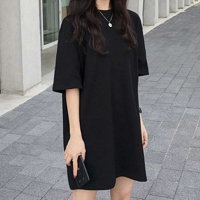 편한 박스티 미니 원피스 여자 여름 반팔 숏원피스 박스핏티셔츠 여자반팔티 무지박스티 여자여름옷 wkw+281vt