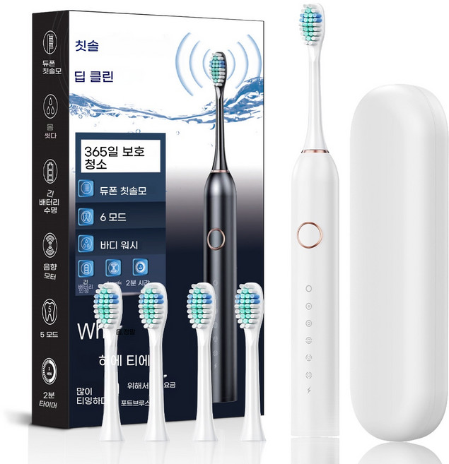 SUUNI 6단 성인용 TPC 충전 칫솔 연모 청소 전동 칫솔, 1개, 흰색, 506