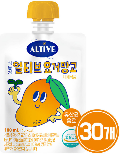 얼티브 식물성 유산균 음료 요거망고, 100ml, 30개