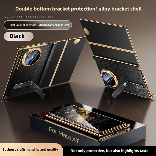 화웨이 메이트 XT 케이스용 디럭스 천연 가죽 더블 축 회전 브래킷 마그네틱 흡착 메이트 XT용 특별 마스터, 02 Huawei Mate XTs, 01 빠른, 02 Black
