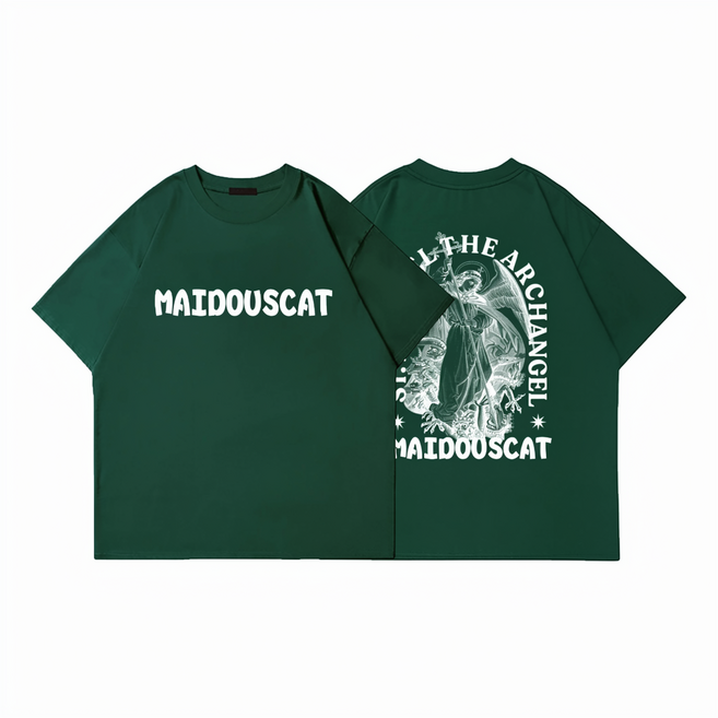 MAIDOUSCAT 男款印花寬鬆短袖T恤 聖麥可大天使圖案 大尺碼