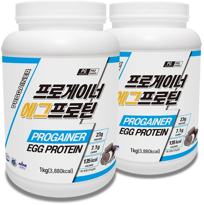 프로게이너 에그프로틴 쿠키앤크림맛 계란흰자 난백 알부민 단백질쉐이크, 2개, 1kg - 쿠팡