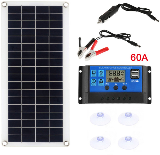 1000w 태양 전지 패널 12v 태양 전지 10a-60a 컨트롤러 태양 전지 패널 전화 rv 자동차 mp3 패드 충전기 야외 배터리 공급, 60a 컨트롤러 포함, 1개