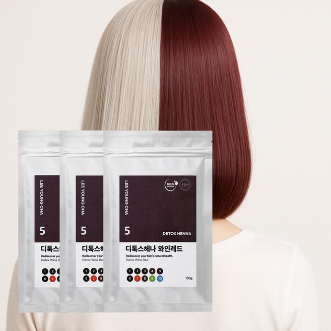 이영차 천연헤나 100g 새치 흰머리 순한 PPD없는 염색약 가루, 와인레드, 3개