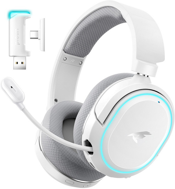 Picun G2 블루투스 게이밍 헤드셋 7.1채널 저지연 게임용 헤드폰, 화이트