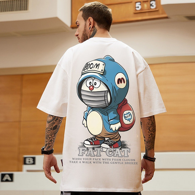 歐北潮流 M-8XL 棉質落肩款五分袖 T恤 潮牌衣服 大尺碼上衣 情侶裝 男生衣服 短袖t恤