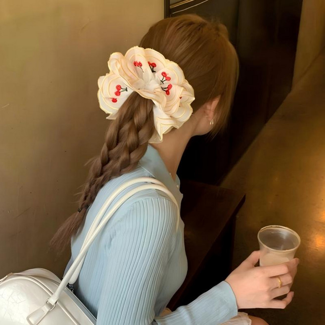 랜드샵 체리 자수 빅 헤어슈슈 대왕 곱창밴드 러블리 볼륨 헤어끈