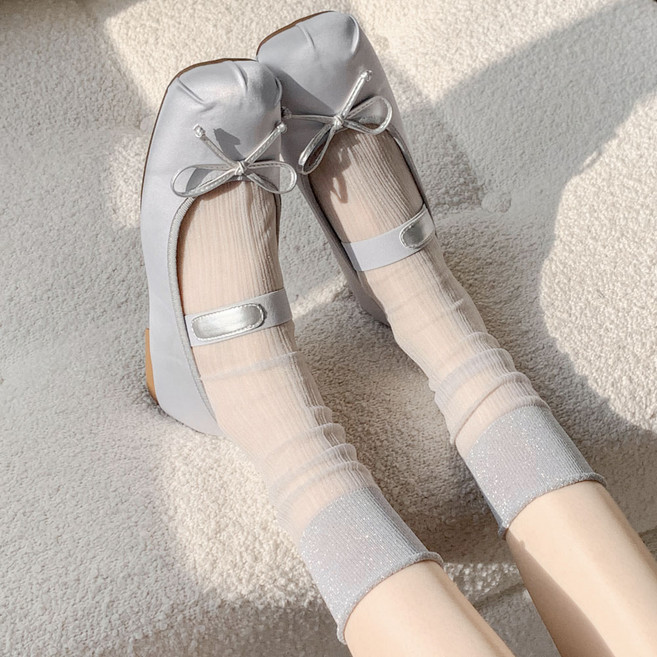 3켤레세트 스파클링 펄 시스루 하프삭스 중목 양말