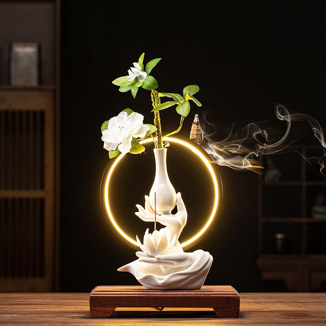 세라믹 부처님 손길 연꽃 불교 굿즈 인테리어 관세음보살 불교용품 기원 행운, G. 백자 베르가못 하트(램프 역류향), 1개