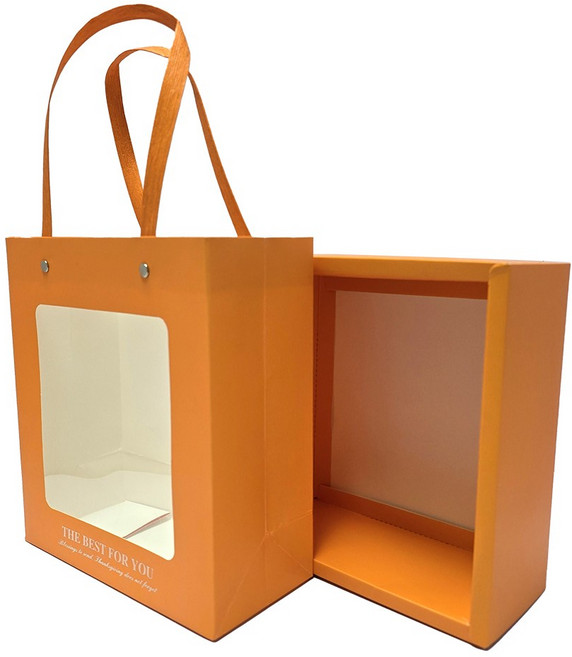 투명창 선물 상자 쇼핑백 답례품 포장 박스 내부상자포함, 오렌지, 1개