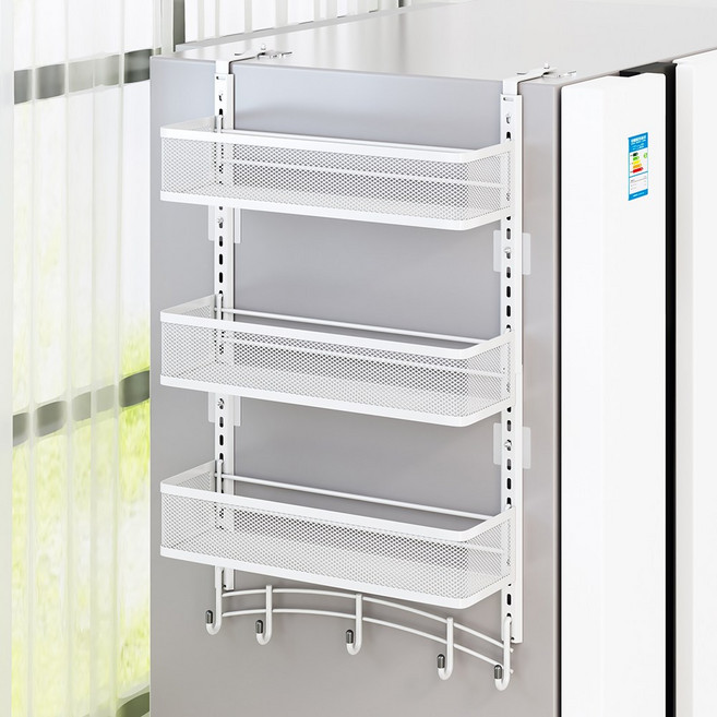 냉장고 옆 수납 걸이 선반 조절 가능 다용도 선반걸이 주방수납 철제, 1개, 화이트