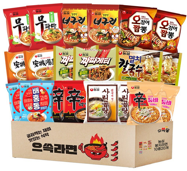 농심 봉지라면 세트 안성탕면2 배홍동비빔면2 신라면툼바2 신라면2 얼큰너구리2 짜파게티2 오징어짬뽕2 사리곰탕면2 멸치칼국수2 무파마탕면2, 1박스