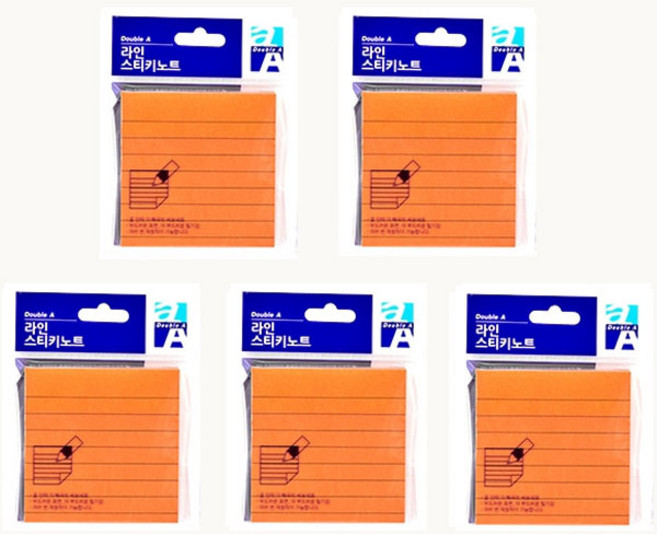 더블에이 라인 스티키노트 76x76 점착메모지100매, 5개, 네온오렌지