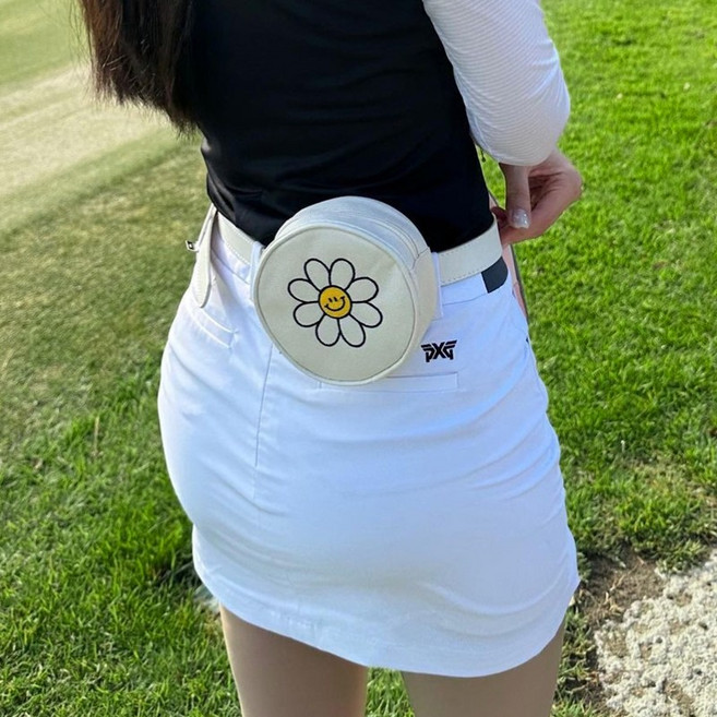 여성 골프 벨트백 힙색 파우치 벨트세트 스마일 데이지 볼 주머니 가방 허리백, 스마일 힙색, 1개