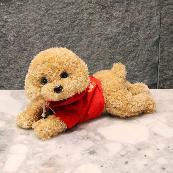 강아지 애착인형 발렌타인데이 화이트데이 귀여운 선물 봉제 동물 푸들 인형, 라이트 브라운-레드 스웨트 셔츠, S-35cm, 1개