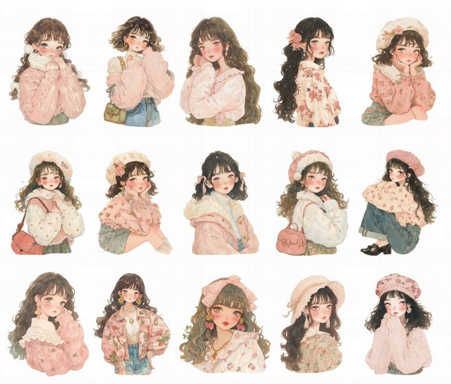 올리브파티 심쿵소녀 시리즈 감성 빈티지 인물 소녀 다꾸 스티커 30p 세트, 1개, NO3