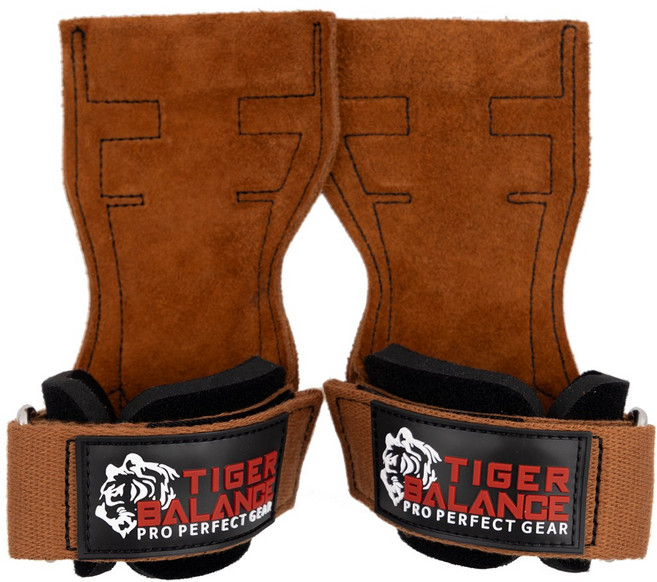 타이거밸런스 다한증 소가죽 헬스 스트랩, 소가죽 탄색+스트랩 브론즈골드+로고 블랙, 1개