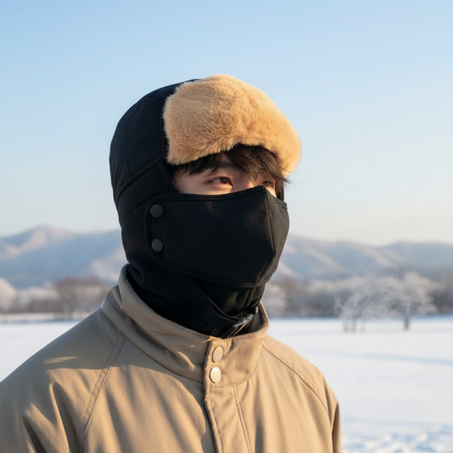 융풍 모자 여성 겨울모자 남자 모자 방한모자 군밤모자 남자넥워머겨울용 방한 넥워머, 블랙, 1개