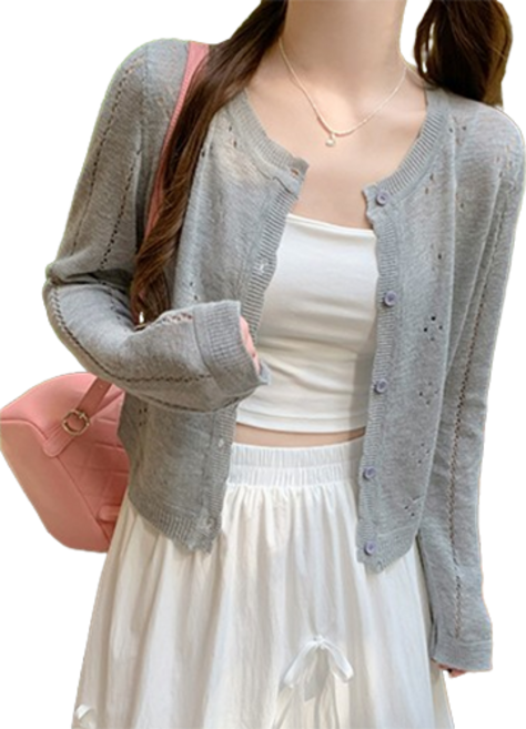 티티웍스 여성 러블리 썸머 펀칭 니트 얇은 가디건