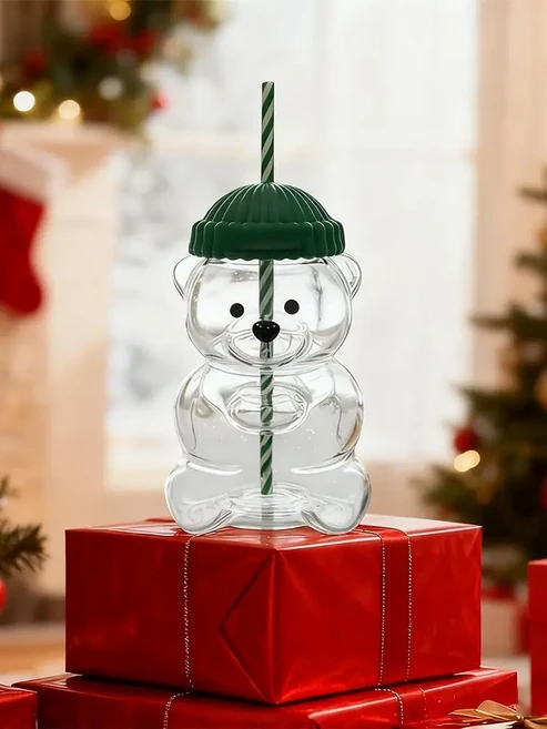 뉴스타 커피 2026 귀여운 곰 빨대컵 투명 유리 물컵 내구성 쉬운 보관 및, 01 1PCS