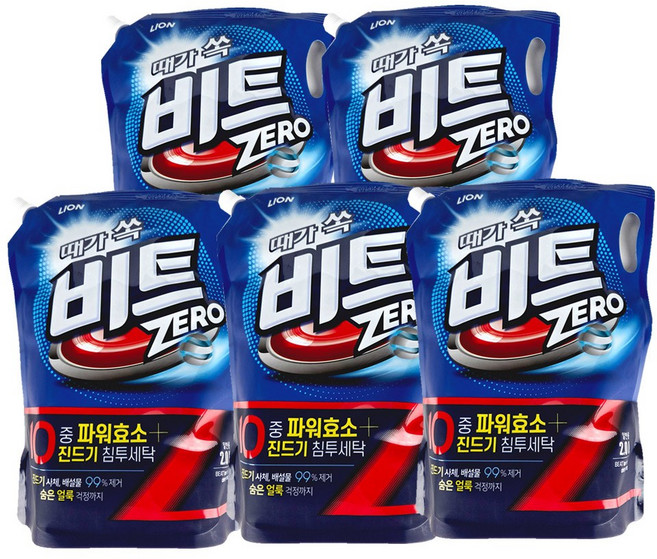 비트 딥클린파워 액체세제 파우치형 일반용, 2L, 5개