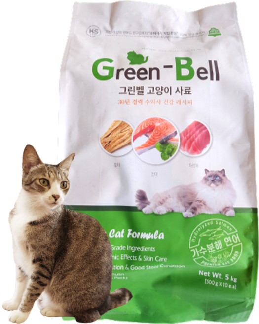 그린벨고양이사료5kg 고양이 설사 변비 사료토예방 건식사료, 5kg, 닭+연어