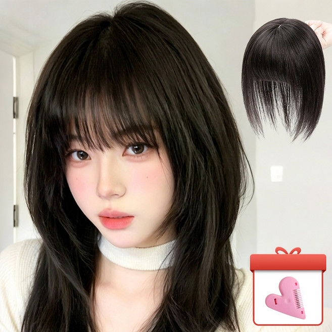 Novah 여성 100% 인모 앞머리 가발 정수리 내츄럴 볼륨업 20cm, 1개, 내츄럴블랙