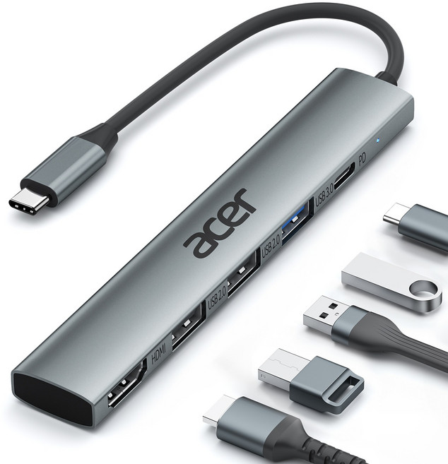 에이서 5포트 USB 3.0 C타입 PD100W 멀티허브 UC503, 1개, 은색 (길이15cm)
