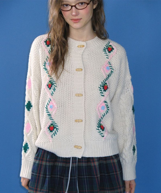 RONRON BERRY HANDMADE POINT FISHERMAN TOGGLE 가디건 아이보리