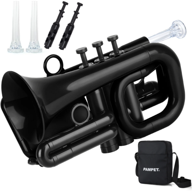 팸펫 돌핀 플라스틱 ABS 포켓 트럼펫 Bb, 1개, 블랙, 돌핀포켓트럼펫