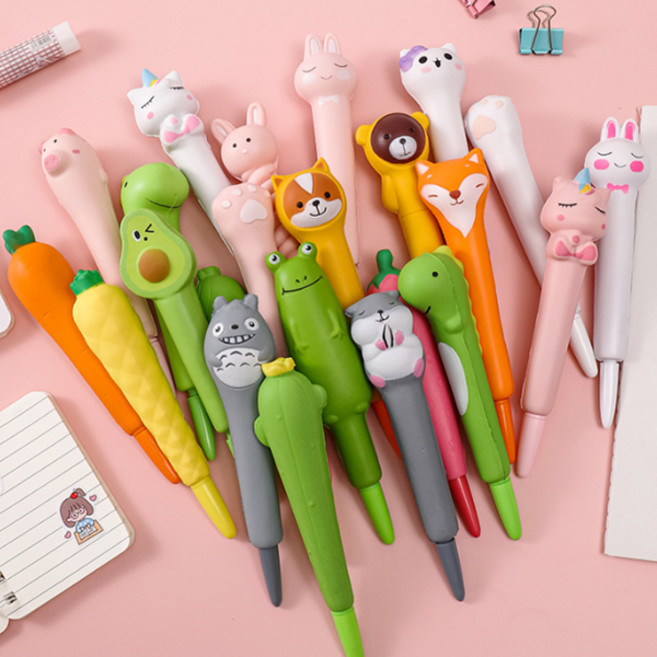 fooi 폭신쫀득 스퀴시 볼펜 말랑 중성펜 0.5mm 32종 5시건 당일배송, 11. 개구리