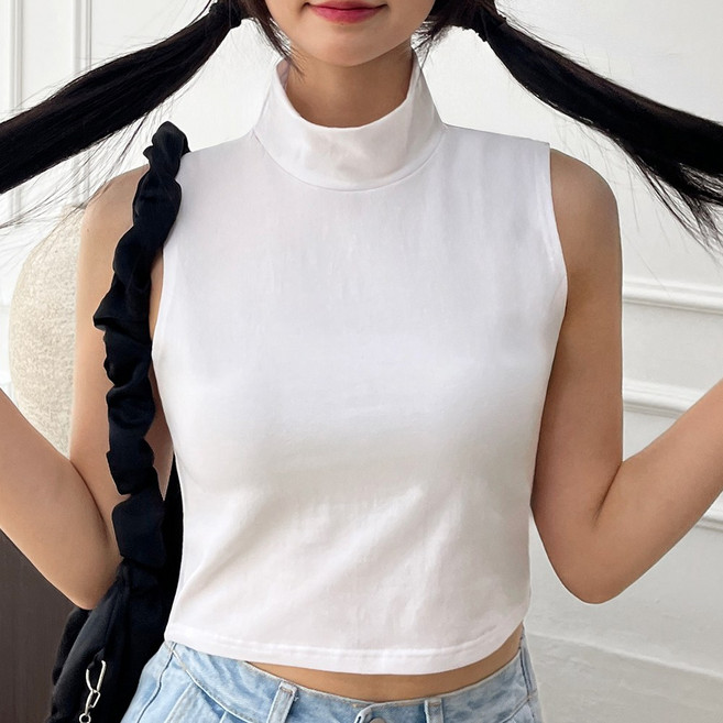 [디아미뇽] 베티 무지 폴라 크롭 레이어드 민소매 나시