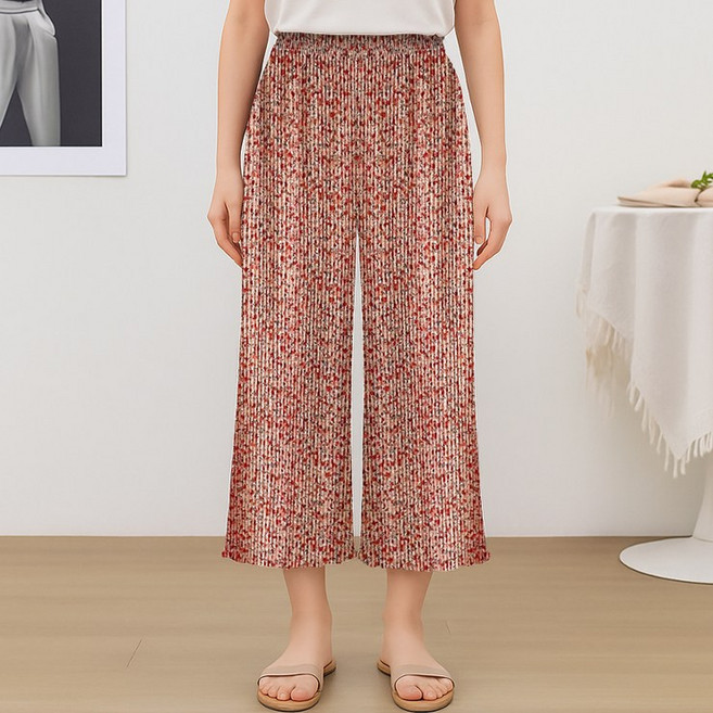 어나더뷰 [8부] 쿨 와이드 밴딩 플리츠 바지 패턴 봄 여름 쿨링 냉감 긴바지 파자마 잠옷 홈웨어 이지웨어 촌캉스 2750