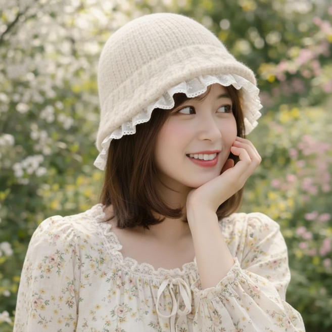 모장A19 여성 니트 레이스 벙거지