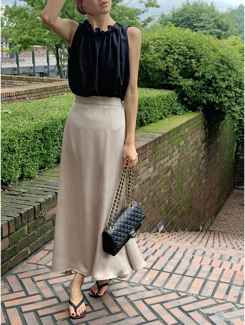 샤인글로우 봄 여름 새틴 롱 치마 스커트
