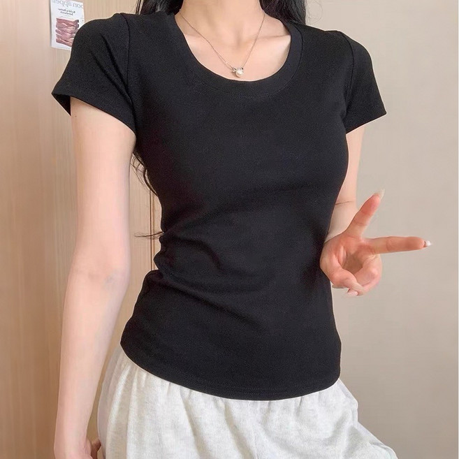 샤일리 여성 슬림핏 라운드 반팔 티셔츠 빅사이즈까지