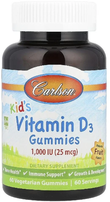 칼슨 104556 어린이용 비타민D3 구미젤리 과일 향 25mcg1000IU 60개, 1개, 60정 - 쿠팡