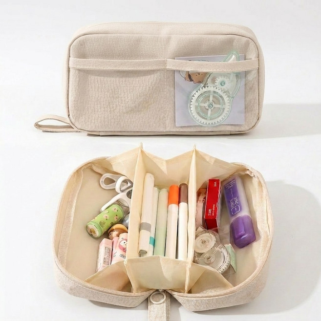 펜룸 중학생 고등학생 대용량 필통 파우치, 1개, 베이지