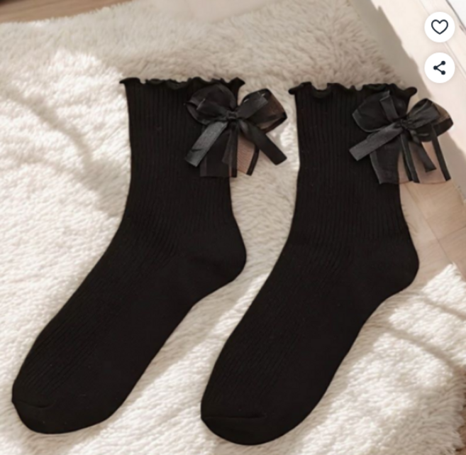 귀여운 디자인 고급 러블리 리본 양말 캐주얼 스타일 중목 양말 2P