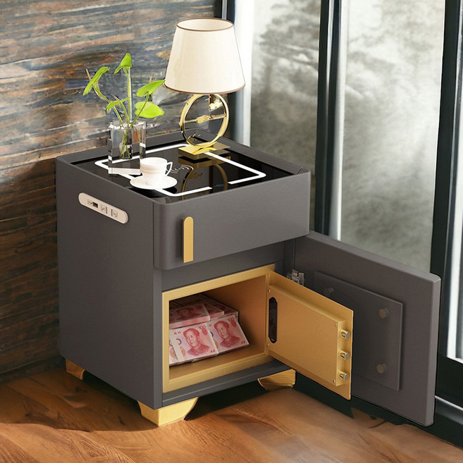 가정용 금고 미니금고 금고협탁 무선충전 스마트금고 침실협탁, 스마트 (무선충전+USB+3색등+금고), 다크그레이