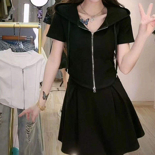 해피유통 여성 투피스세트 캐주얼세트 치마바지+반팔후드 투피스 jhwj