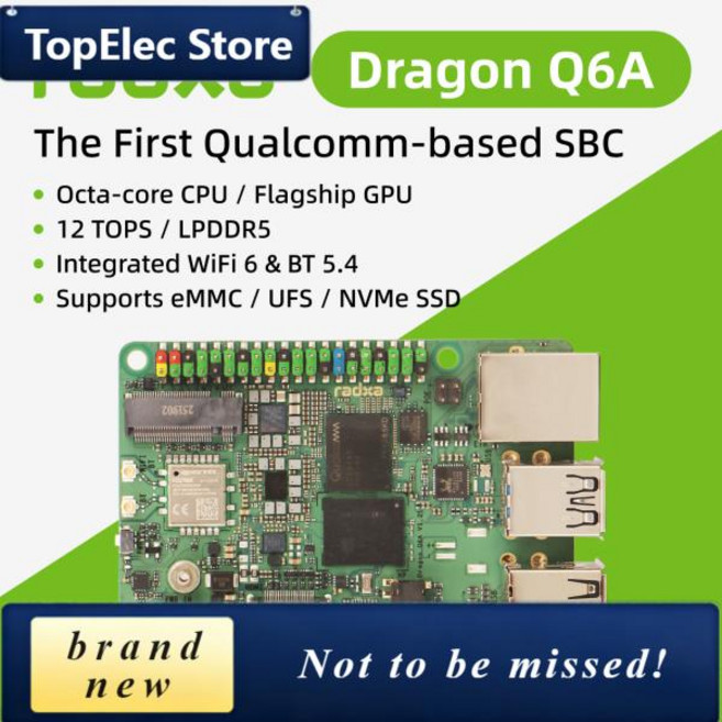 TopElec Radxa Dragon Q6A: 퀄컴 QCS6490 엣지 AI 솔루션 12 TOPS 성능 LP5 메모리 옥타코어 프로세서, 02 Q6A 12GB