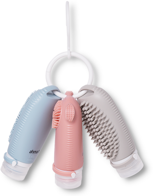 아마트 여행용 실리콘 브러쉬 고리 공병 [고급파우치 증정], 3개, 혼합색