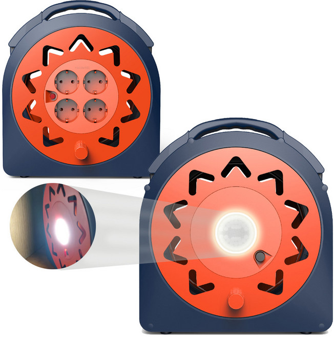 TGIC 튼튼한 LED램프 4구 과부하차단 3000W고용량 릴선 연장선 리드선 코드릴 전선릴 전기릴선 캠핑릴선 캠핑멀티탭, 15m, 1개