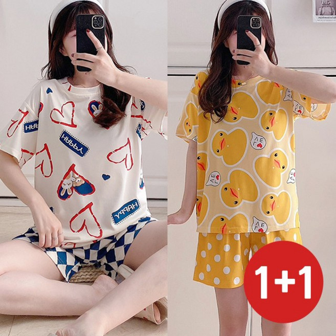 여름 홈웨어 BB옐로덕+해피투