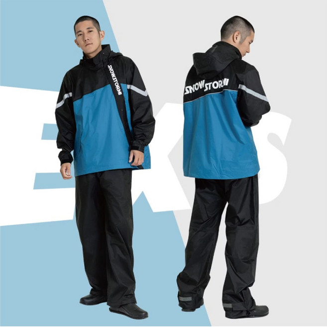 SNOWSTORMI EX-S 兩件式機能雨衣, 藍/黑,L (160~170cm)