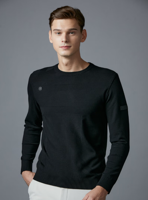 [닥스골프] 남성 블랙 시즌패턴 라운드넥 니트 DGSW2C602BK