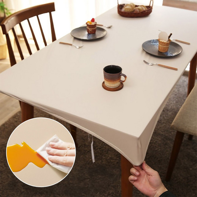 블레오 가죽 방수 무지 사각 식탁보 식탁매트 테이블 커버, 120x60, 샌드베이지, 1개